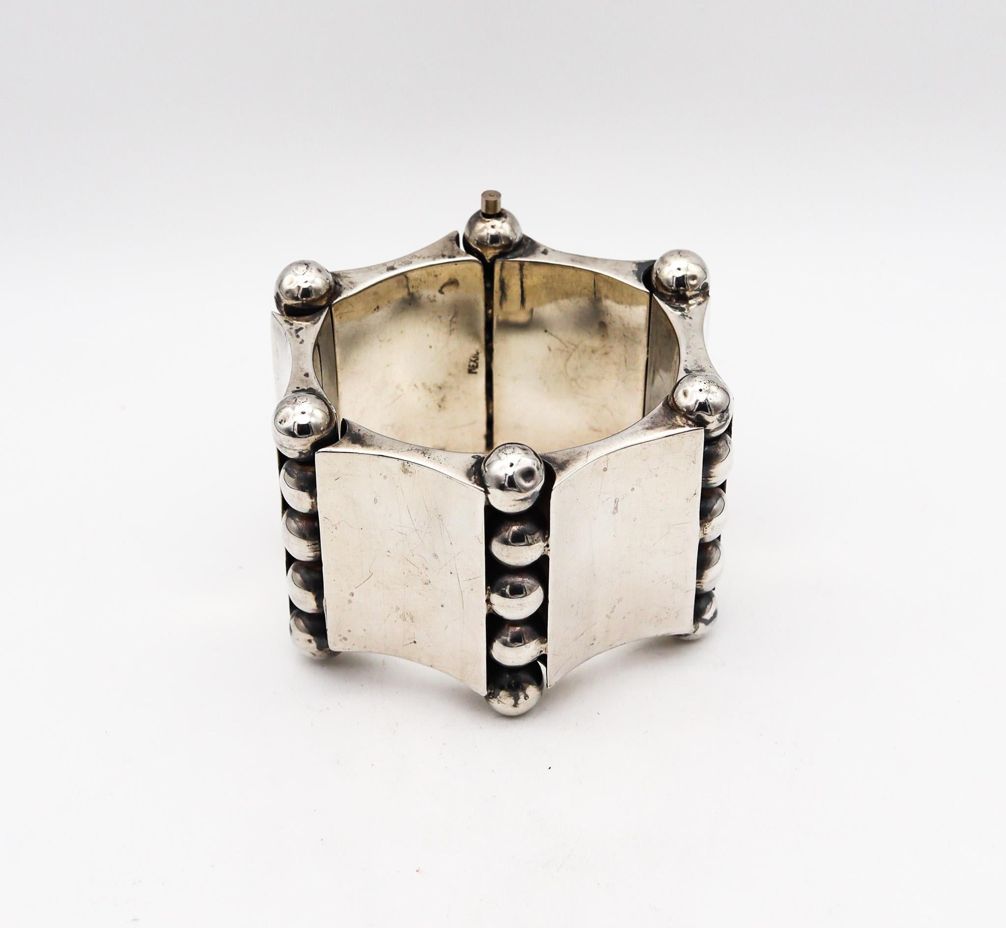 Mexiko 1950 Taxco Geometrisches Statement-Armband aus 925 Sterlingsilber (Modernistisch)