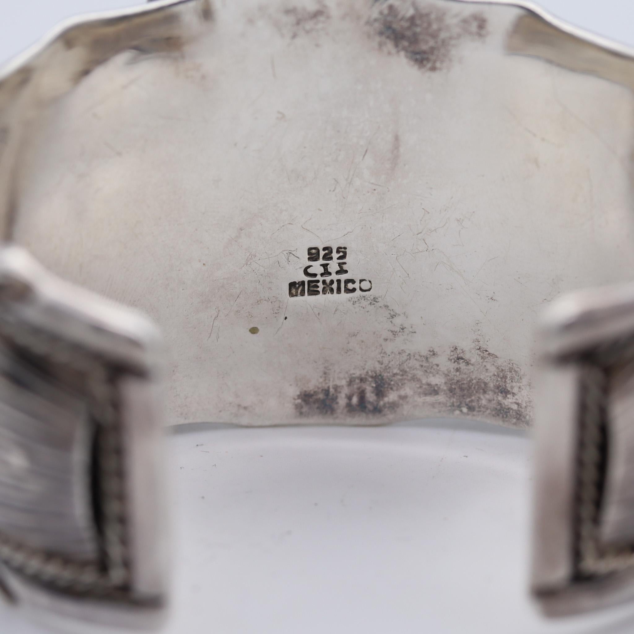 Mexiko 1950 Taxco Erklärung Manschette Armband in 925 Sterling Silber mit Türkisen für Damen oder Herren im Angebot