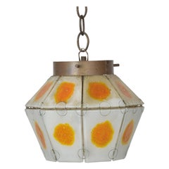 MEXICO 1960s Feders Mod Pendant Chandelier Custom Orange Glass Lamp Shade