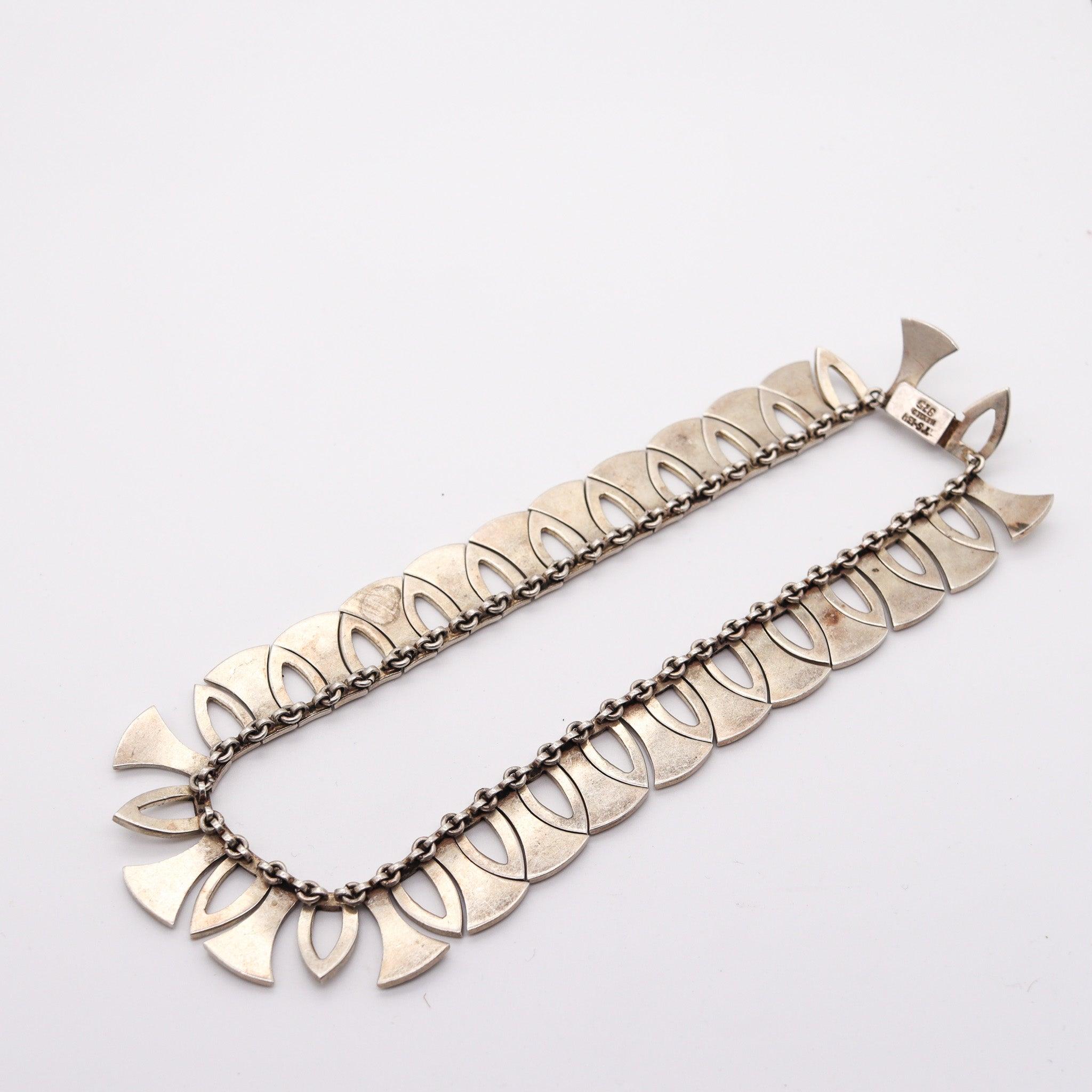 MEXICO 1970 Modernist Geometric Necklace In Solid .925 Sterling Silver 6