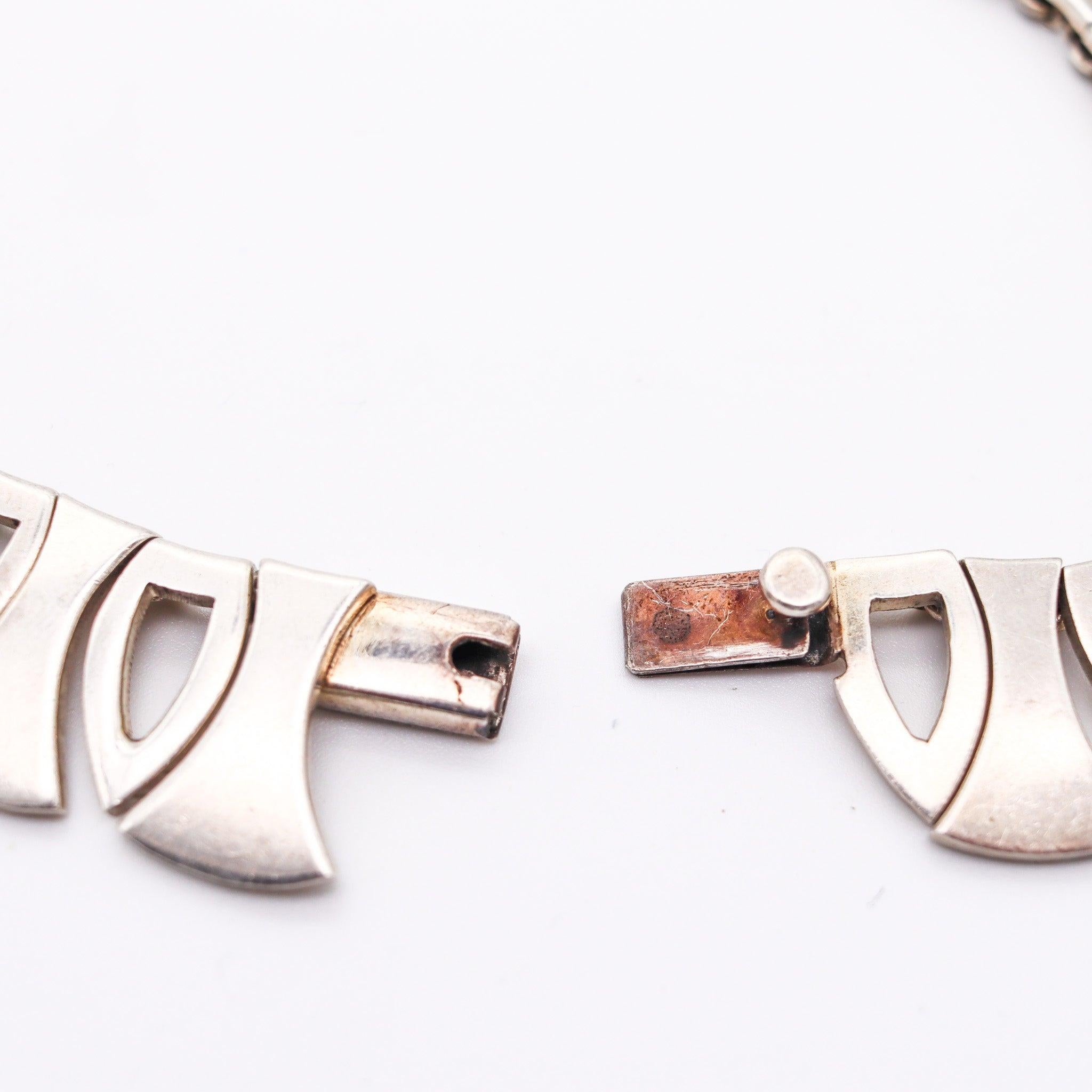 MEXICO 1970 Modernist Geometric Necklace In Solid .925 Sterling Silver 3