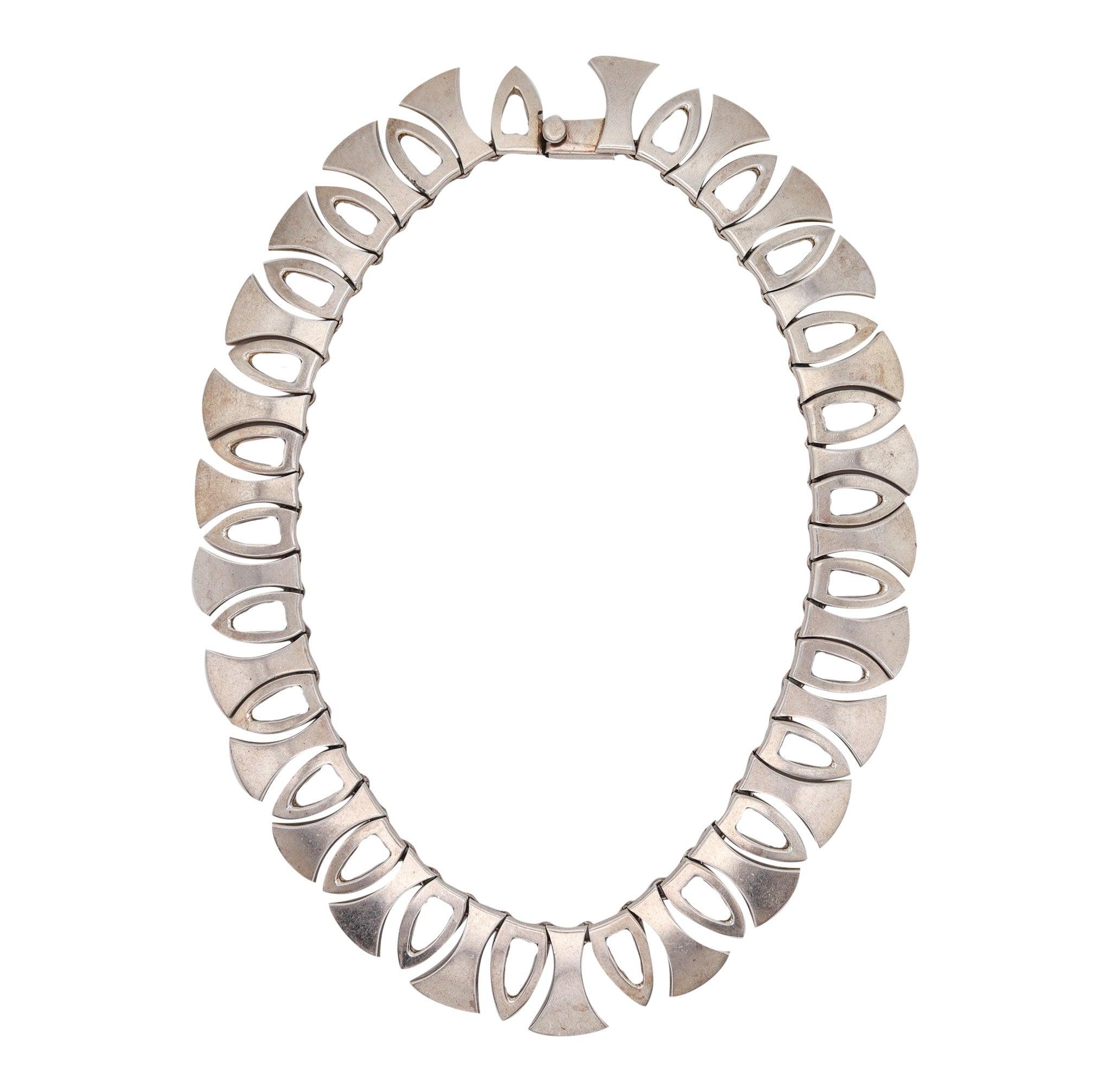 MEXICO 1970 Modernist Geometric Necklace In Solid .925 Sterling Silver 4
