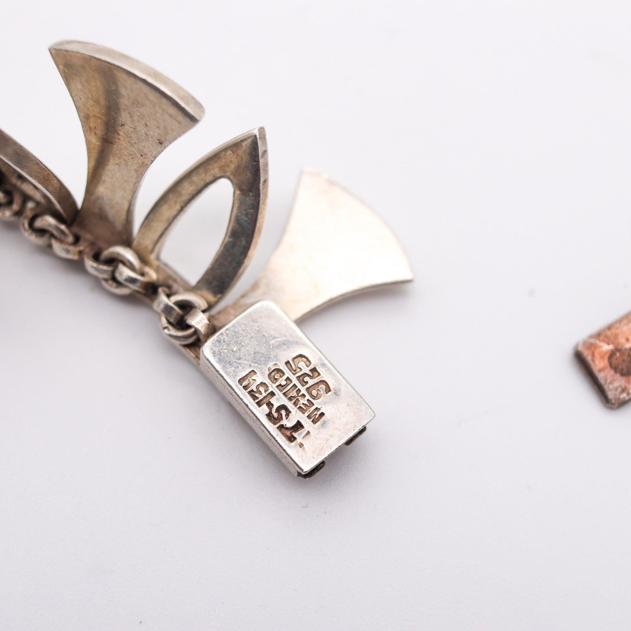MEXICO 1970 Modernist Geometric Necklace In Solid .925 Sterling Silver 5