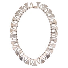 MEXICO 1970 Modernist Geometric Necklace In Solid .925 Sterling Silver