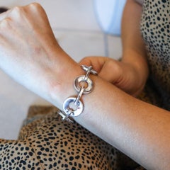 MÉXICO 1970 Taxco Mexico Pulsera de círculos geométricos modernistas en plata maciza .925
