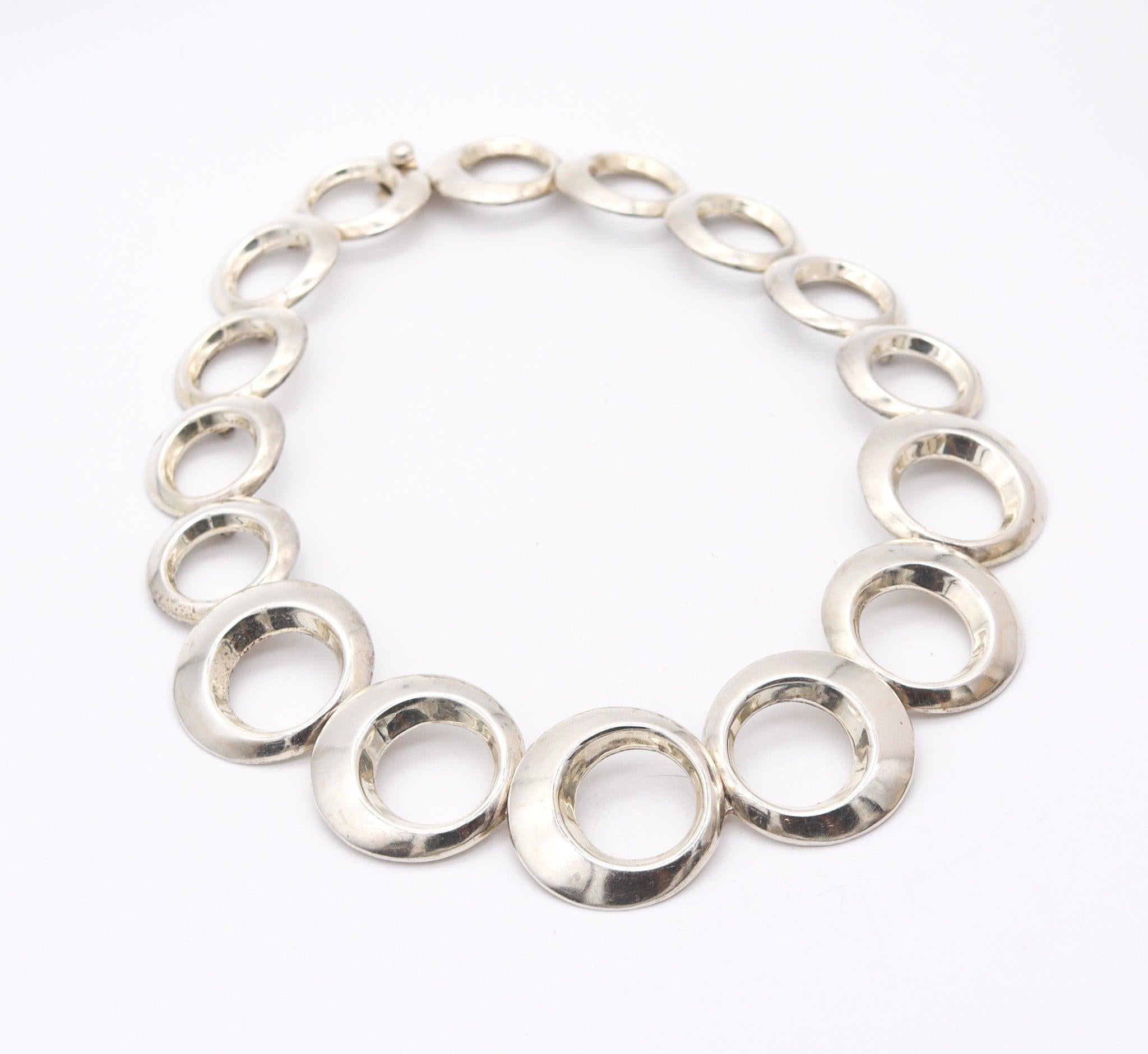 MEXICO 1970 Taxco Modernistische geometrische Kreise Halskette aus massivem .925 Sterling, MEXICO im Zustand „Hervorragend“ im Angebot in Miami, FL