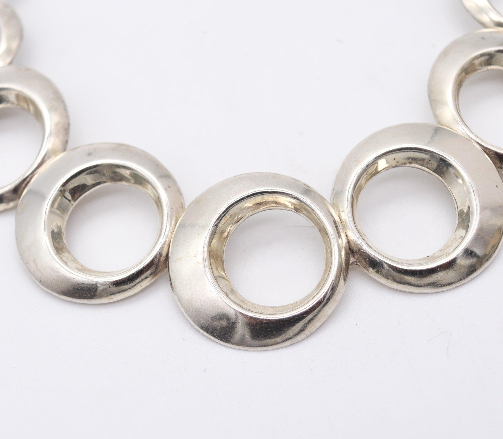 MEXICO 1970 Taxco Modernistische geometrische Kreise Halskette aus massivem .925 Sterling, MEXICO Damen im Angebot