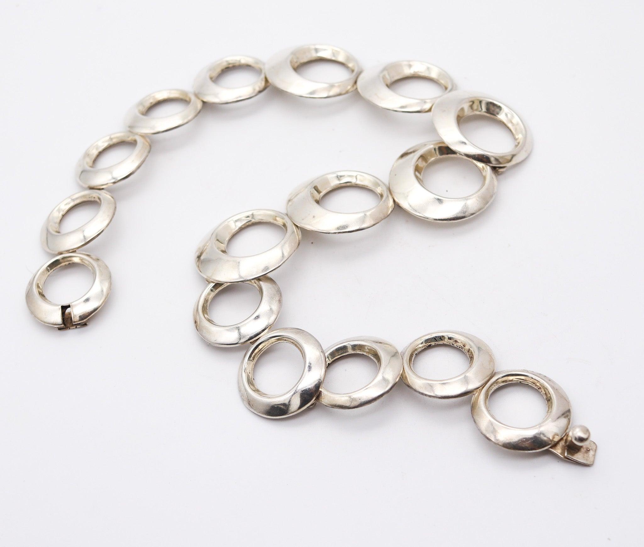MEXICO 1970 Taxco Modernistische geometrische Kreise Halskette aus massivem .925 Sterling, MEXICO im Angebot 3