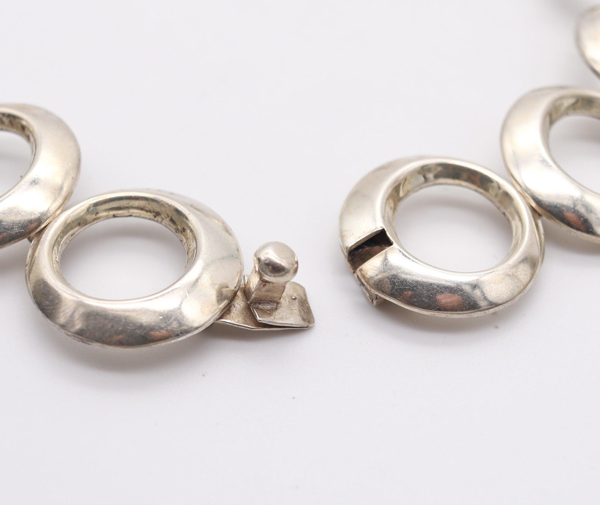 MEXICO 1970 Taxco Modernistische geometrische Kreise Halskette aus massivem .925 Sterling, MEXICO im Angebot 4