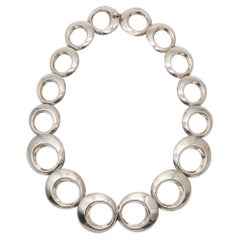 MEXIQUE 1970 Taxco Mexico Collier moderne avec cercles géométriques en argent massif .925
