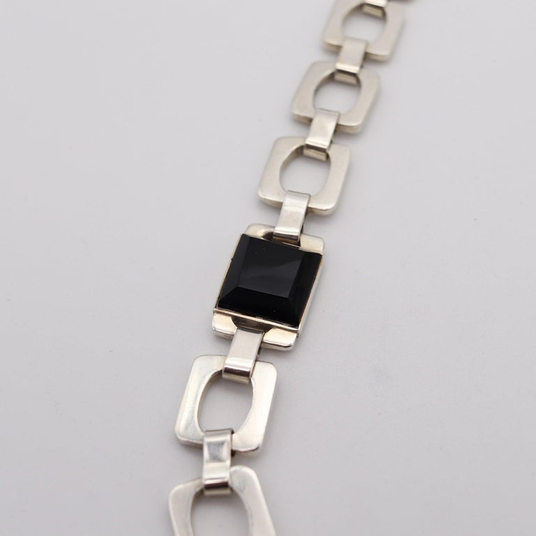 Collier Vintage Jondell - Argent Sterling & Onyx Noir, Mexique, Longueur 20 Pouces