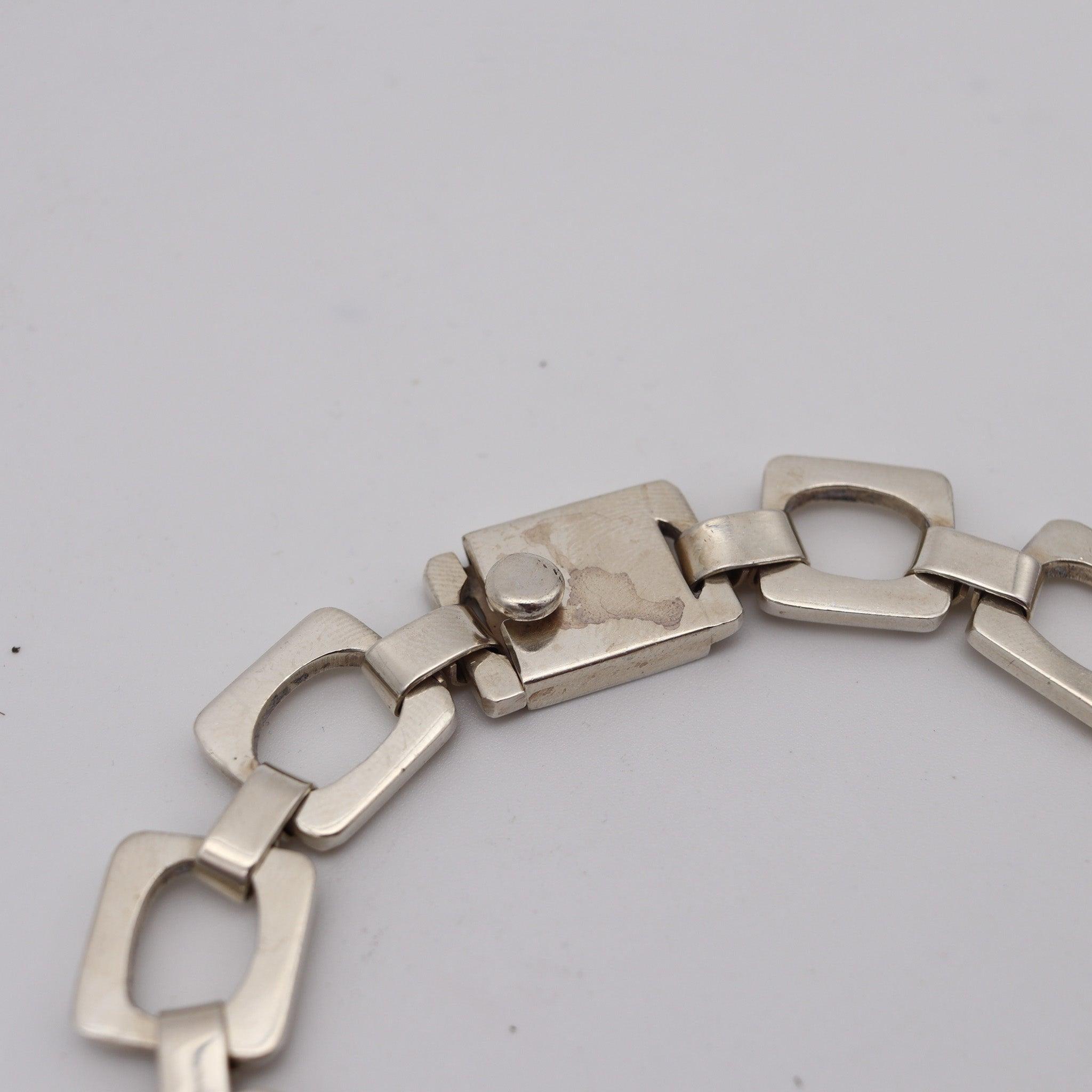 MEXICO 1970 Taxco Modernist Geometric Necklace In .925 Sterling Silver & Onyx im Zustand „Hervorragend“ im Angebot in Miami, FL