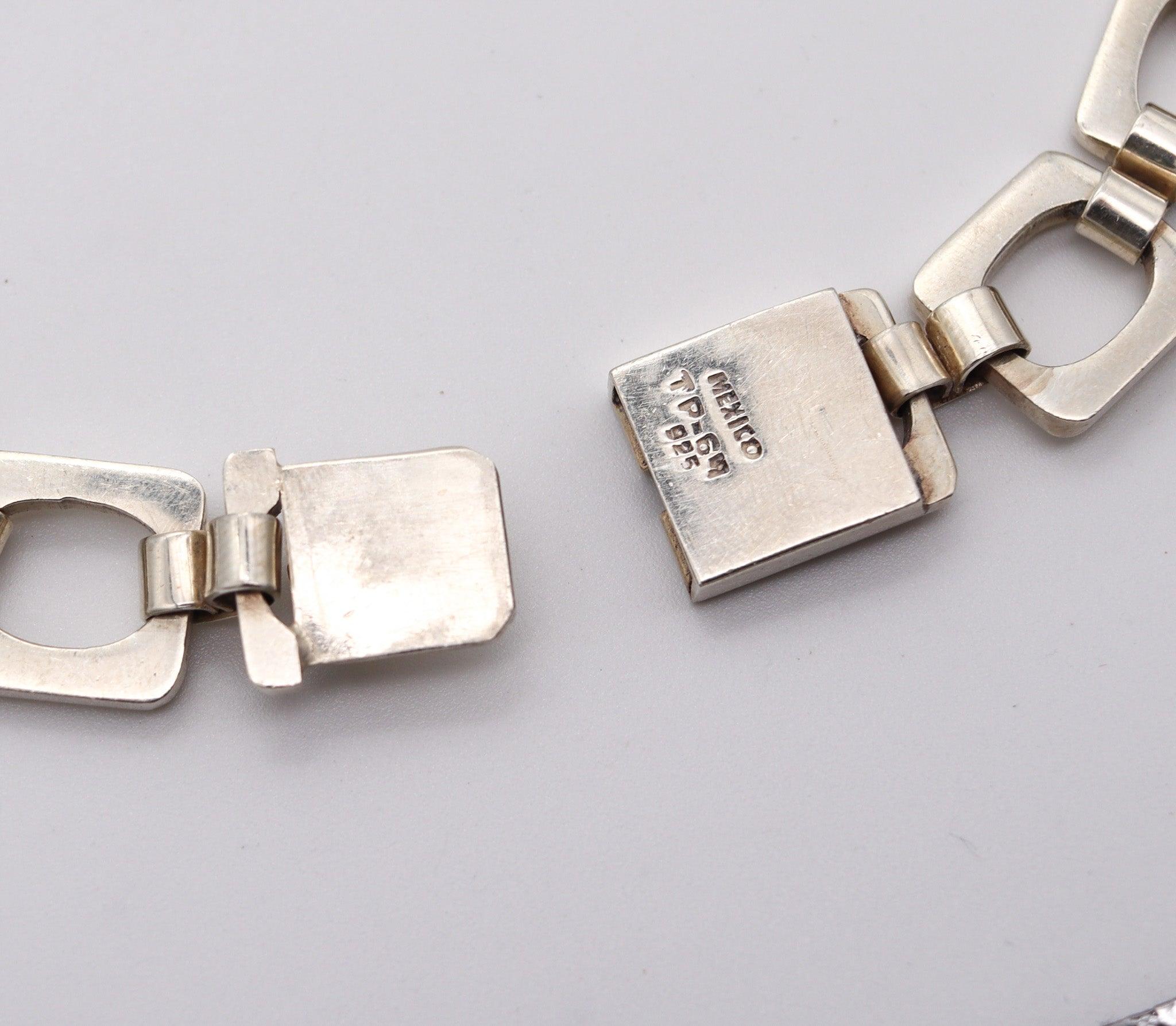 MEXICO 1970 Taxco Modernist Geometric Necklace In .925 Sterling Silver & Onyx im Angebot 3