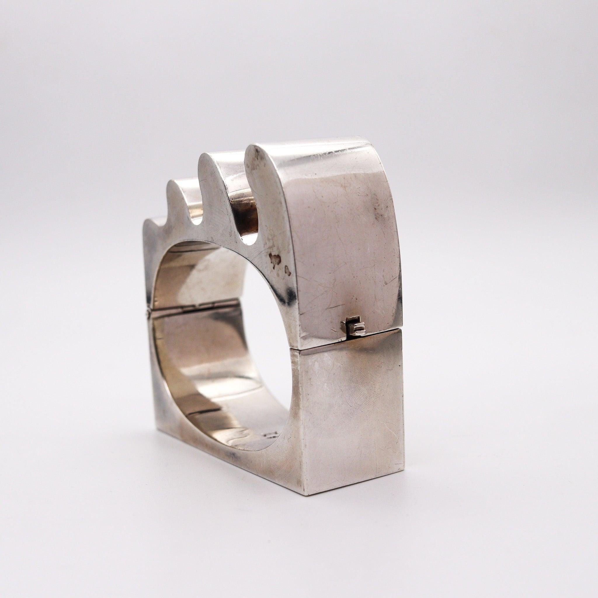 MEXICO 1970 Taxco Modernist Sculptural Bangle Bracelet In Solid .925 Sterling 1