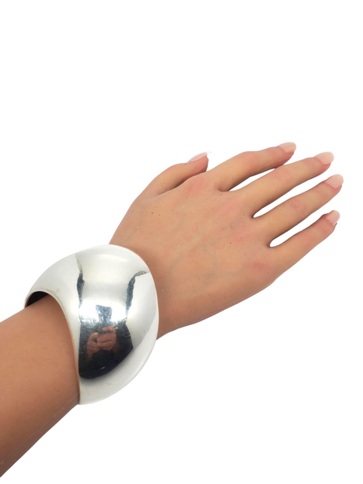 Mexico 925 Large Sterling Silver Concave Cuff Bracelet #21079 2