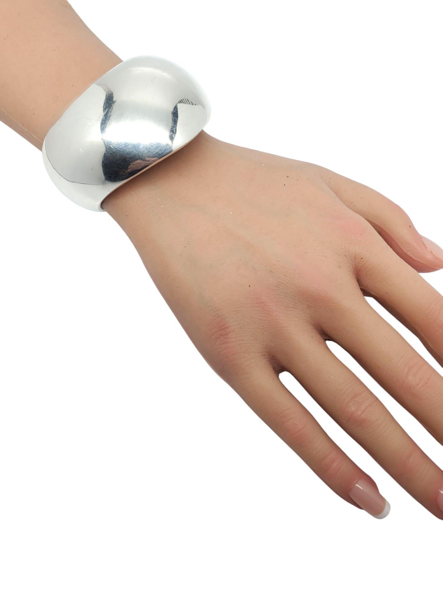 Mexico 925 Large Sterling Silver Concave Cuff Bracelet #21079 3