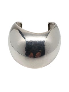 Mexico 925 Large Sterling Silver Concave Cuff Bracelet #21079