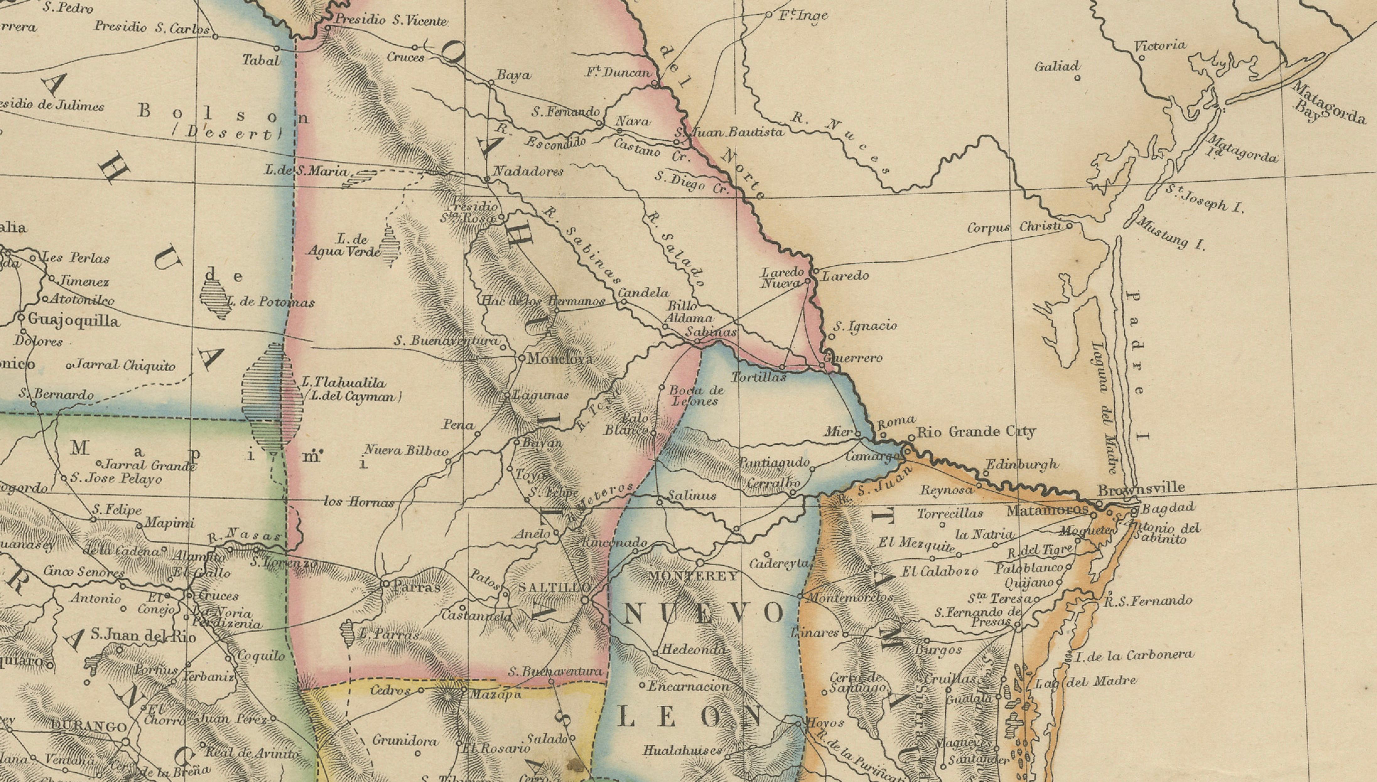 Mexico, Antique Map, Central America and Gulf of Mexico, Blackie Atlas 1860