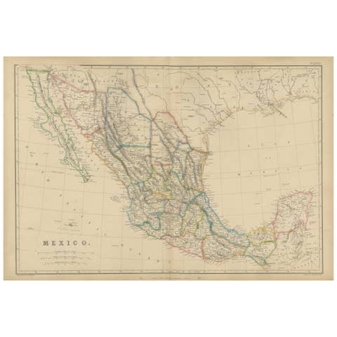 Mexico, Antique Map, Central America and Gulf of Mexico, Blackie Atlas 1860