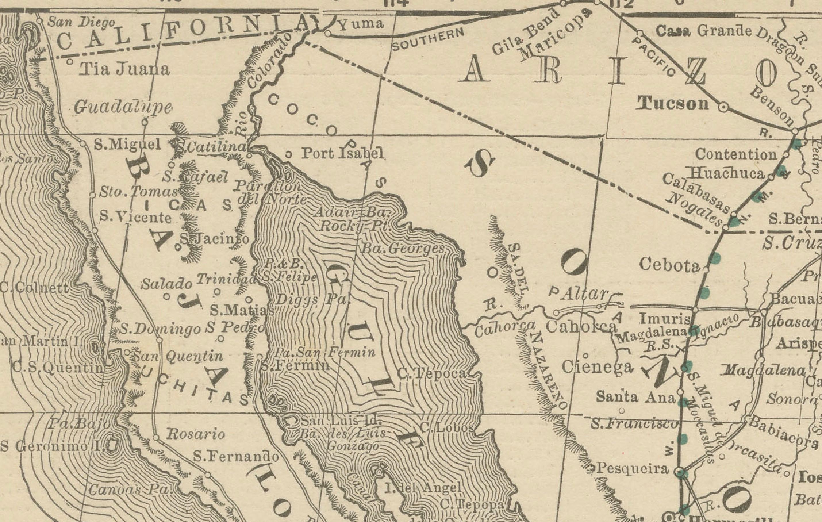 Engraved Mexico Antique Railroad Map c.1888 – Cities, States & Land of the Aztecs For Sale