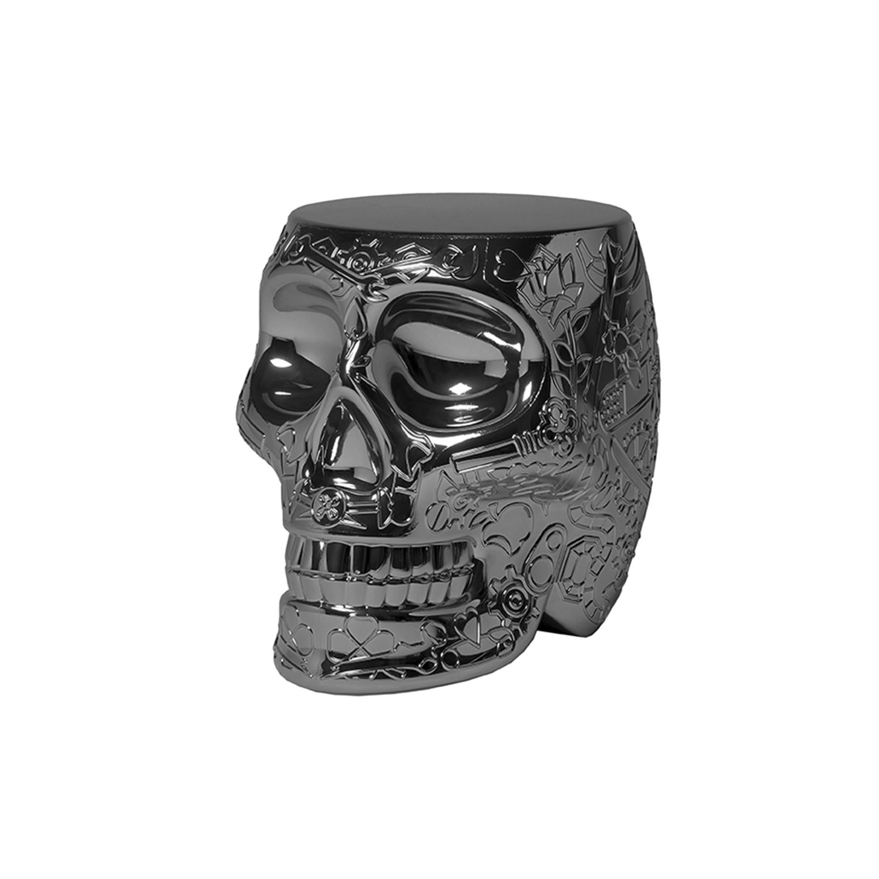 Italian Mexico, Black Titanium Metallic Skull Stool / Side Table by Studio Job For Sale
