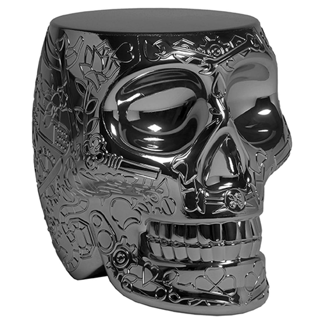 Mexiko, Hocker/Beistelltisch aus schwarzem Titan mit metallischem Totenkopf von Studio Job im Angebot