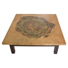Mexico City Graphic Art Coffee Table in Goatskin by Maria Teresa Mendez 1970s