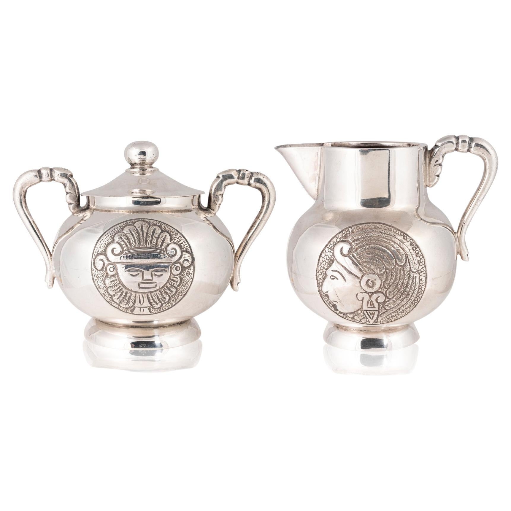 Mexico City Vintage Silver Cream and Sugar Set For Sale