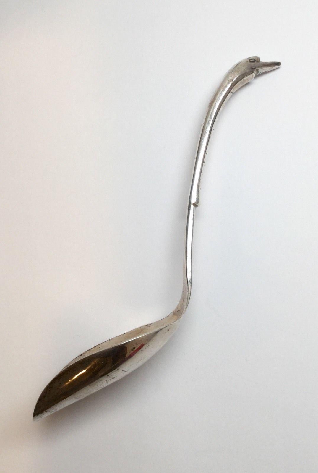 20th Century Mexico Eagle 9 Sterling Silver Duck Head Handle Drizzle Spoon For Sale