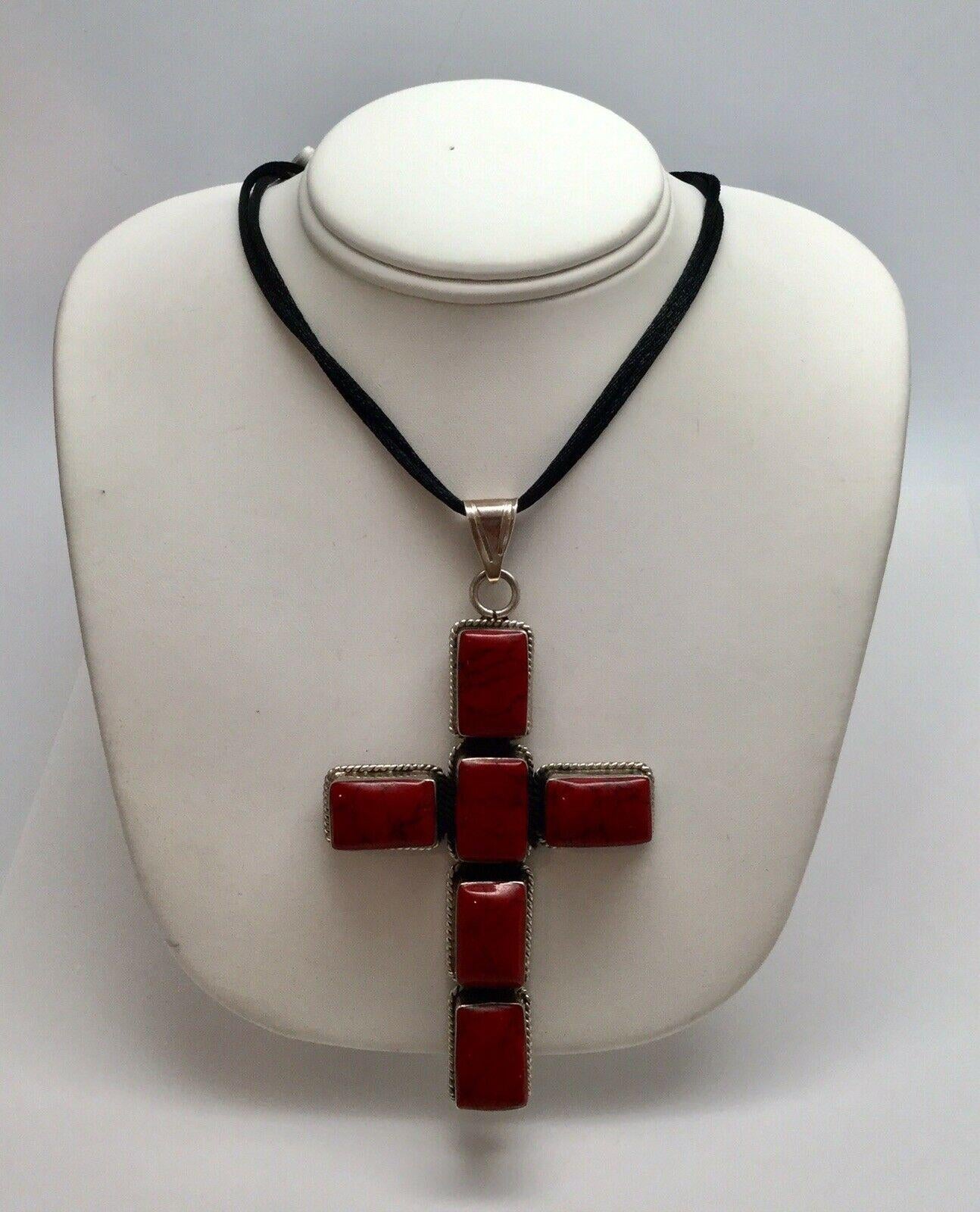 Women's Mexico Esperanza Large Sterling Silver Red Jasper Cross Pendant