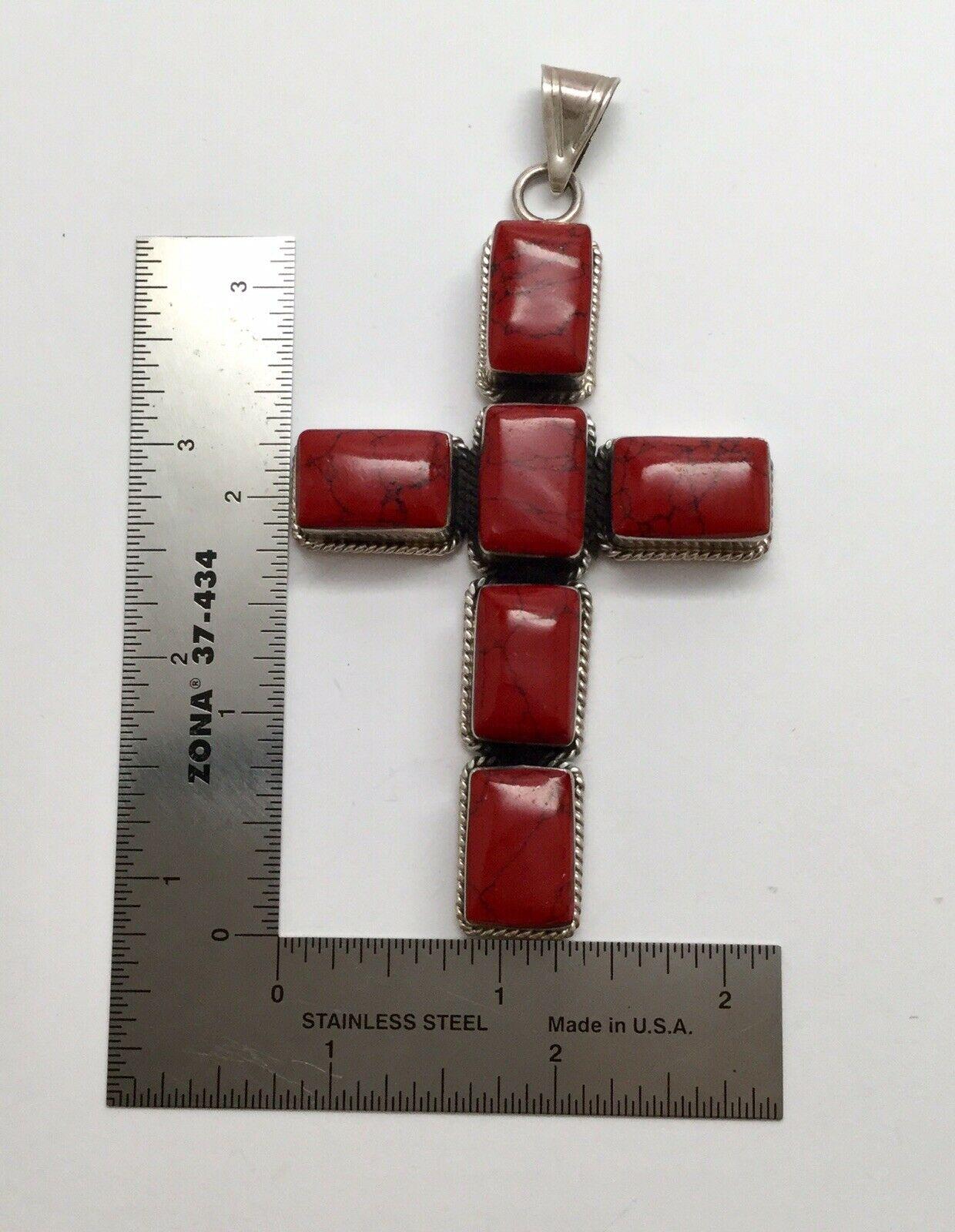 Mexico Esperanza Large Sterling Silver Red Jasper Cross Pendant 2