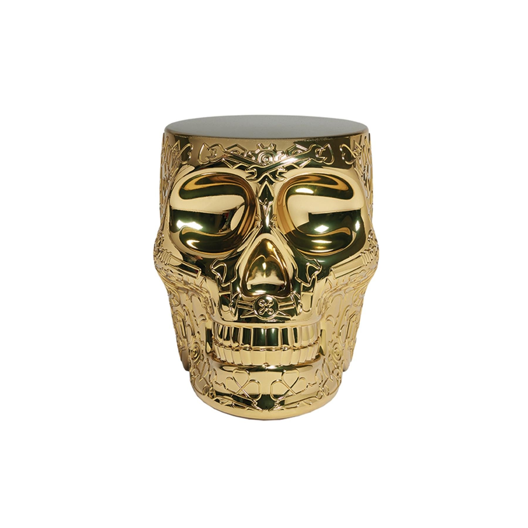 Italian Mexico, Gold Metallic Skull Stool / Side Table by Studio Job For Sale