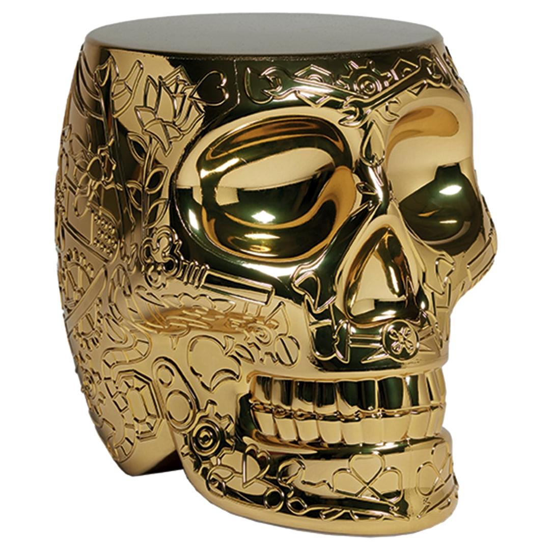 Mexikanisch, Gold Metallic Totenkopfhocker / Beistelltisch von Studio Job