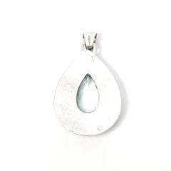 Mexico Large Sterling Silver Teardrop Blue Glass Pendant