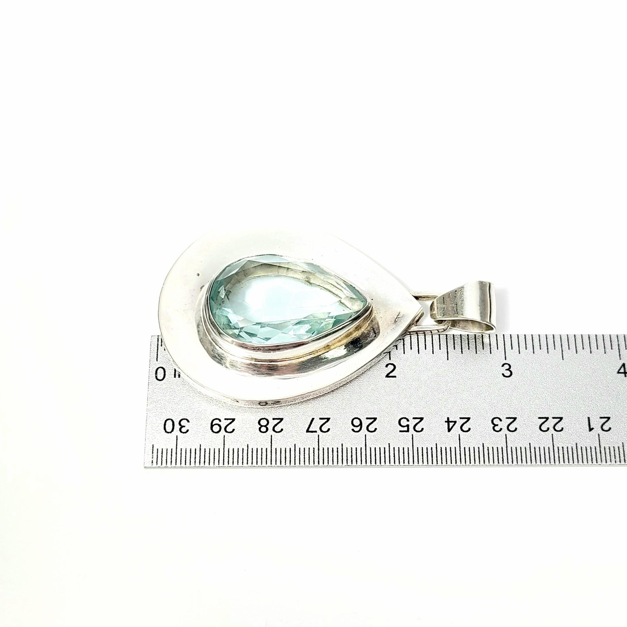 Women's Mexico Large Sterling Silver Teardrop Blue Glass Pendant For Sale