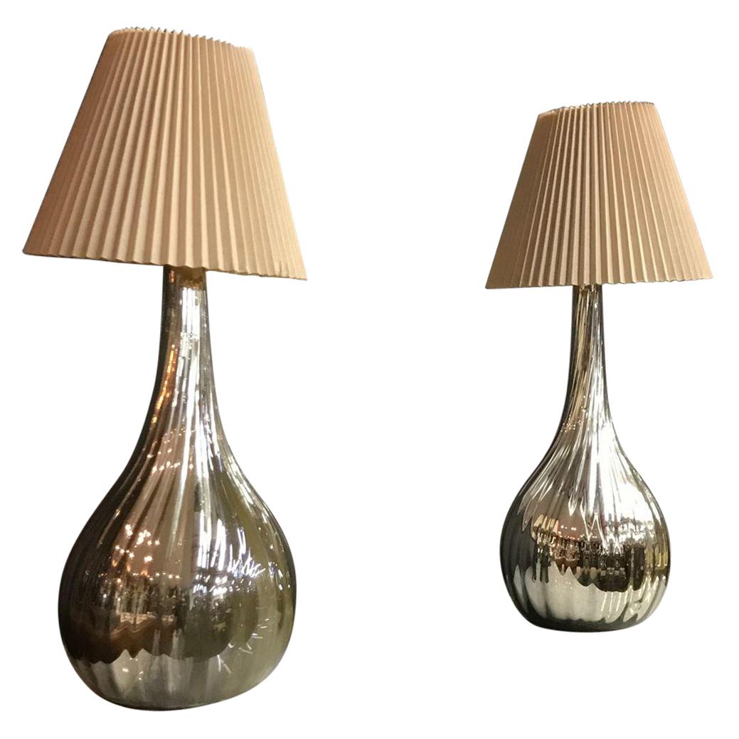 1960s Teardrop Twisted Mercury Glass Table Lamps Barragan Mexico