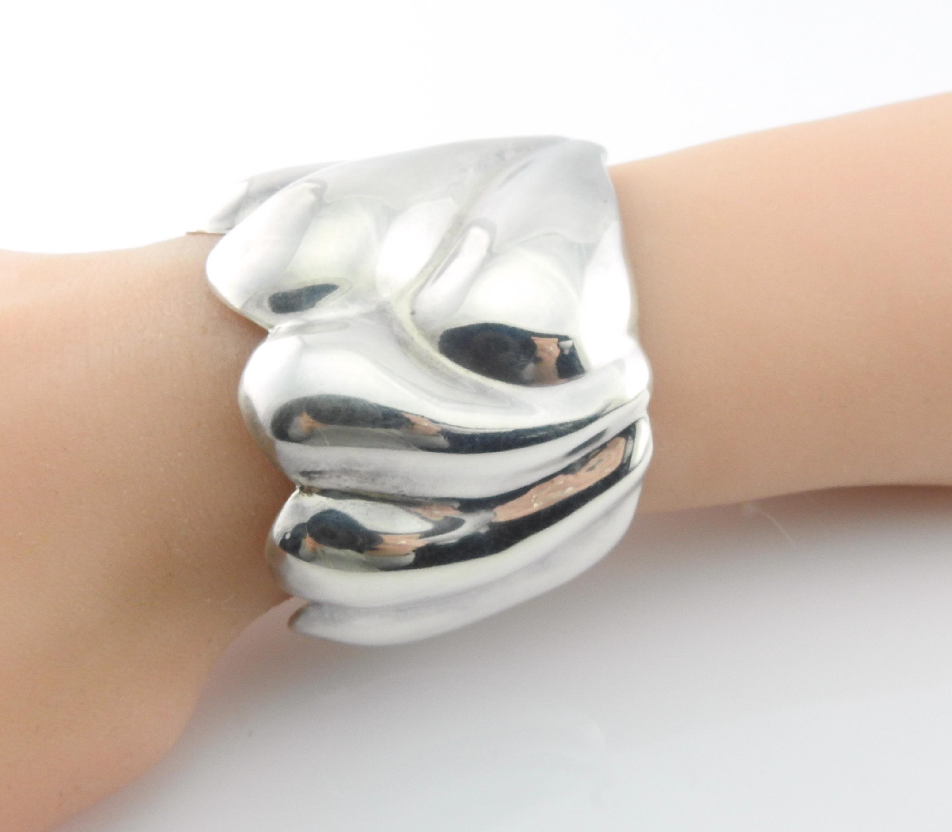 Mexico MMP Sterling Silver Puffy Cuff Bracelet 4