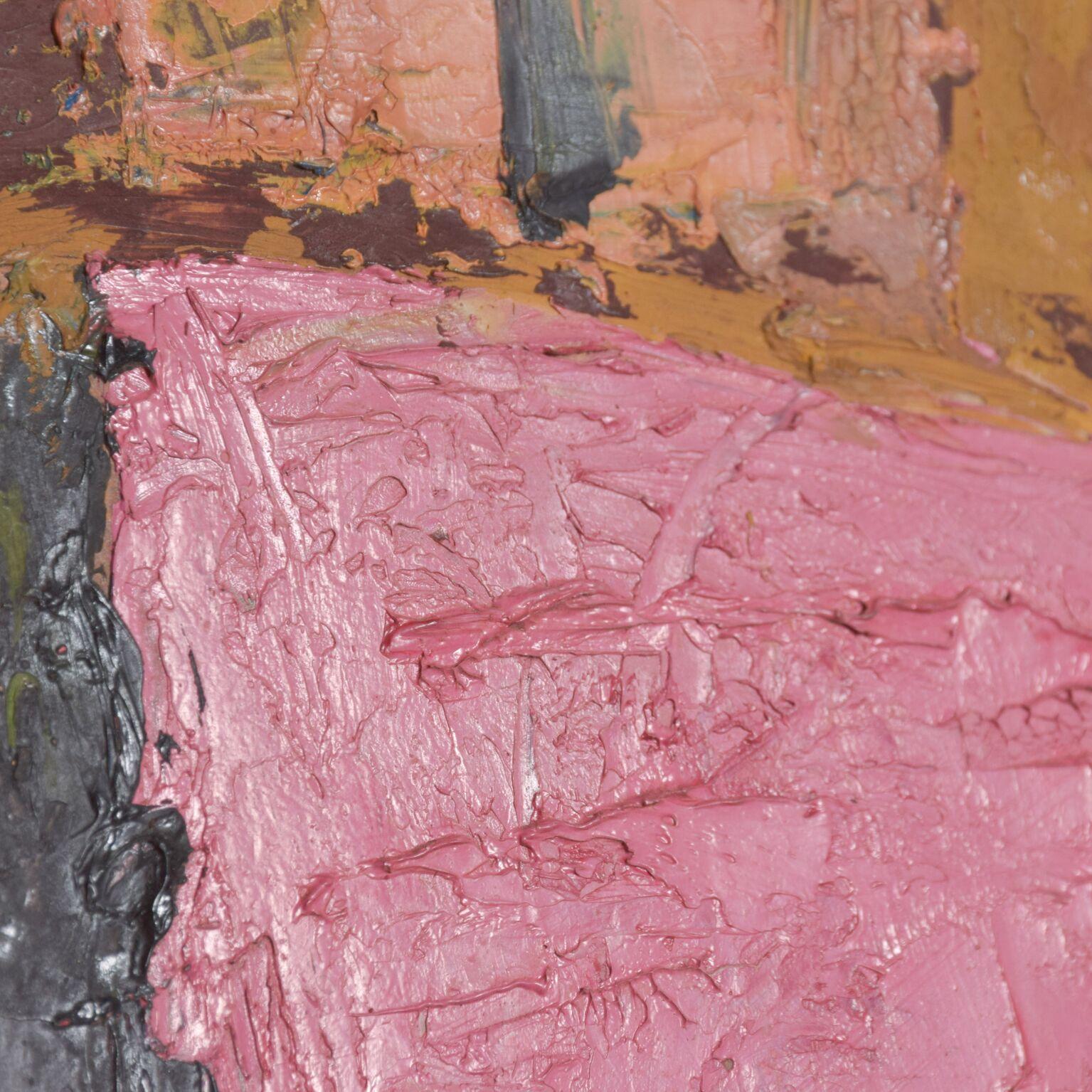 1980s Mexico Modernism in Pink Abstract Art Oil on Canvas Pedro Coronel Style 1