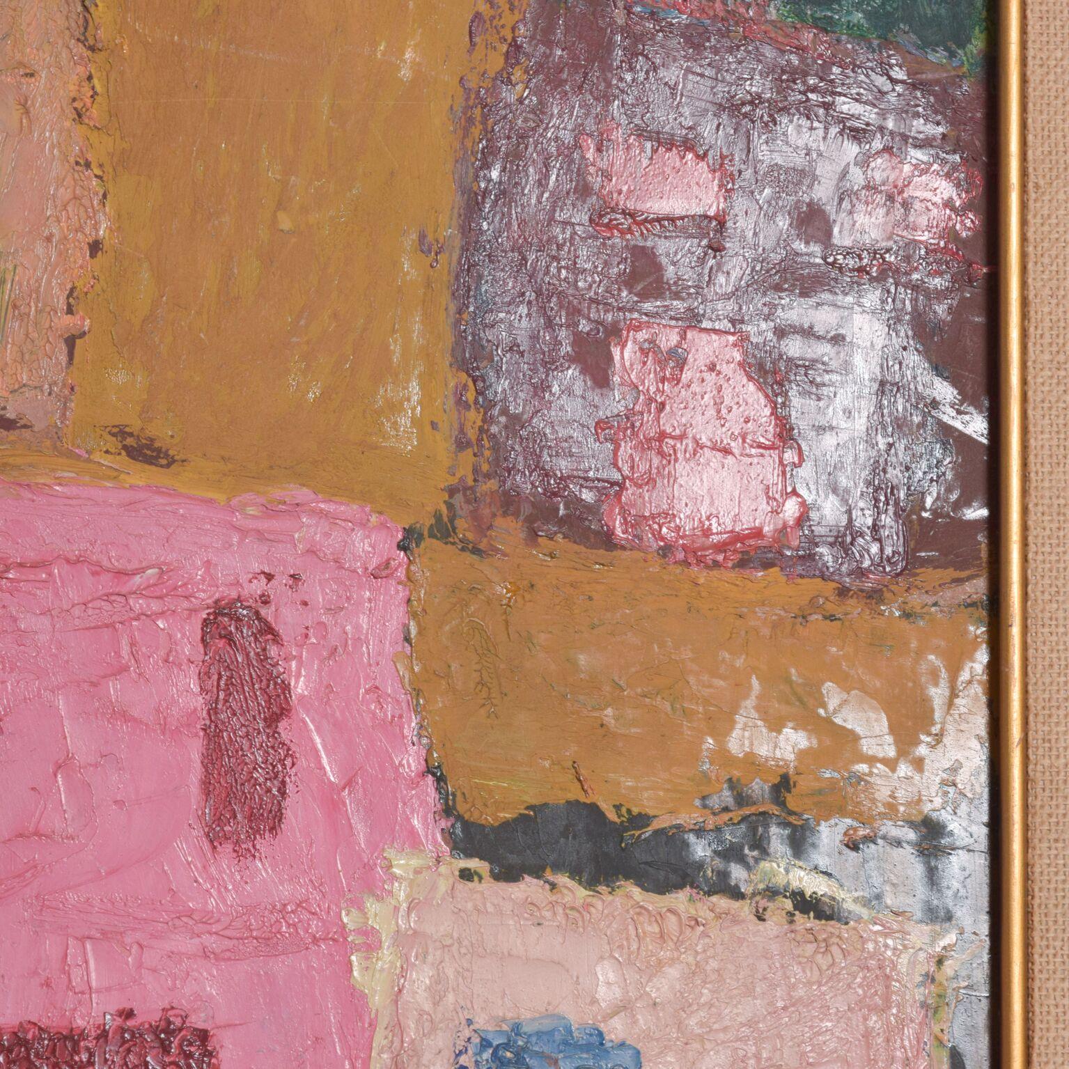 Expressionist 1980s Mexico Modernism in Pink Abstract Art Oil on Canvas Pedro Coronel Style