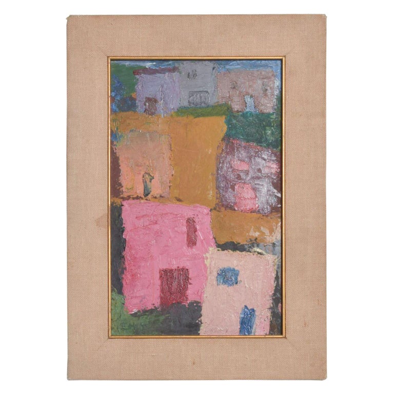 Mexico Modernism in Pink Abstract Art Oil on Canvas Coronel Style For Sale