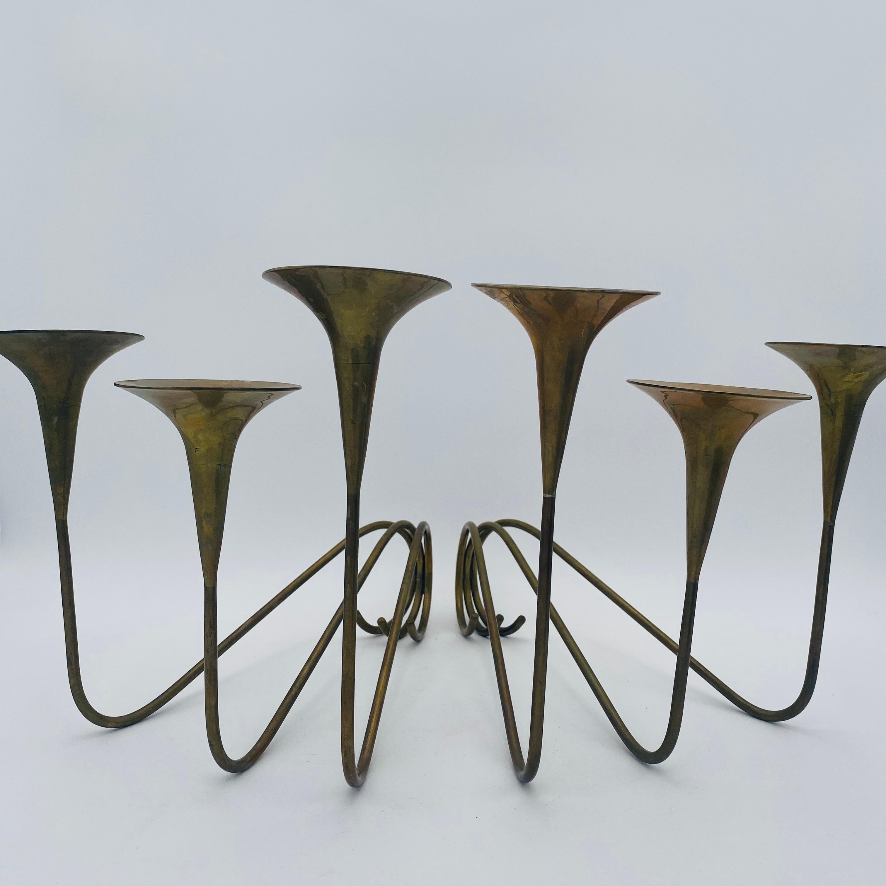 Mexico Modernist Sculptural Brass Candleholders For Sale 3