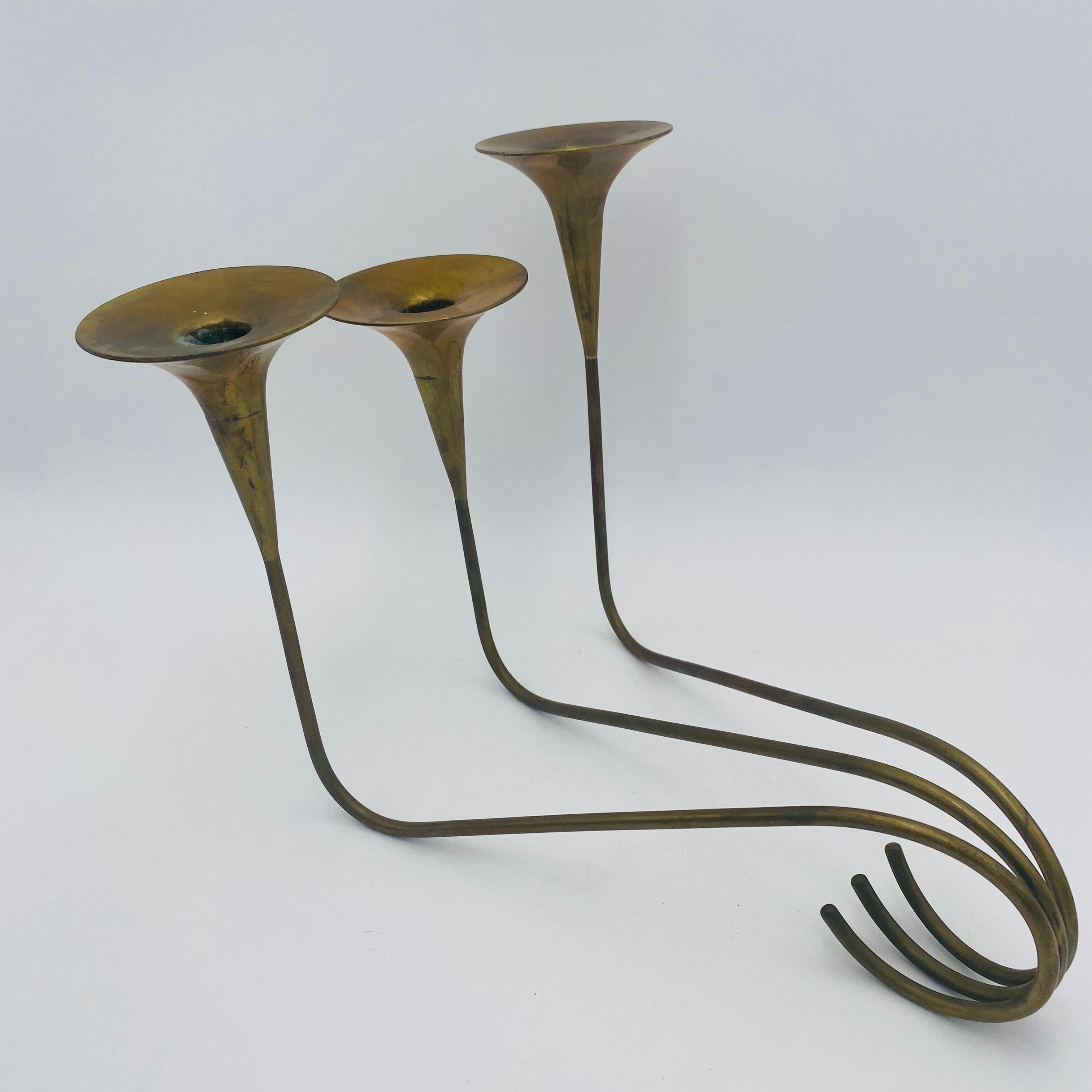Mexico Modernist Sculptural Brass Candleholders For Sale 4