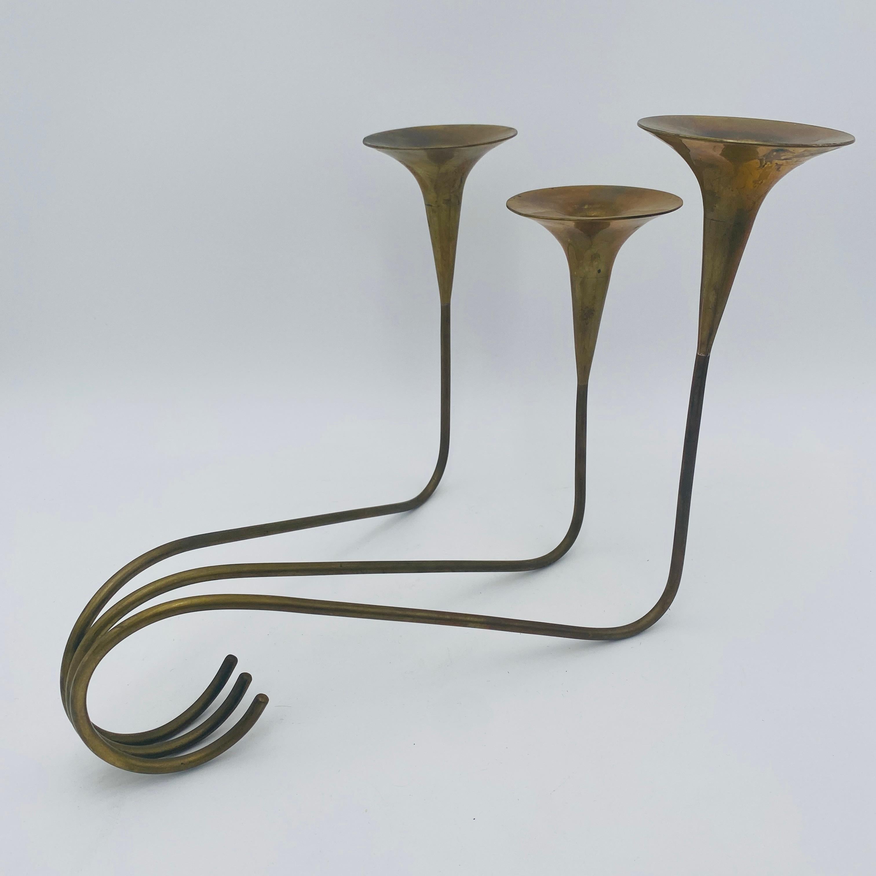Mexico Modernist Sculptural Brass Candleholders For Sale 7