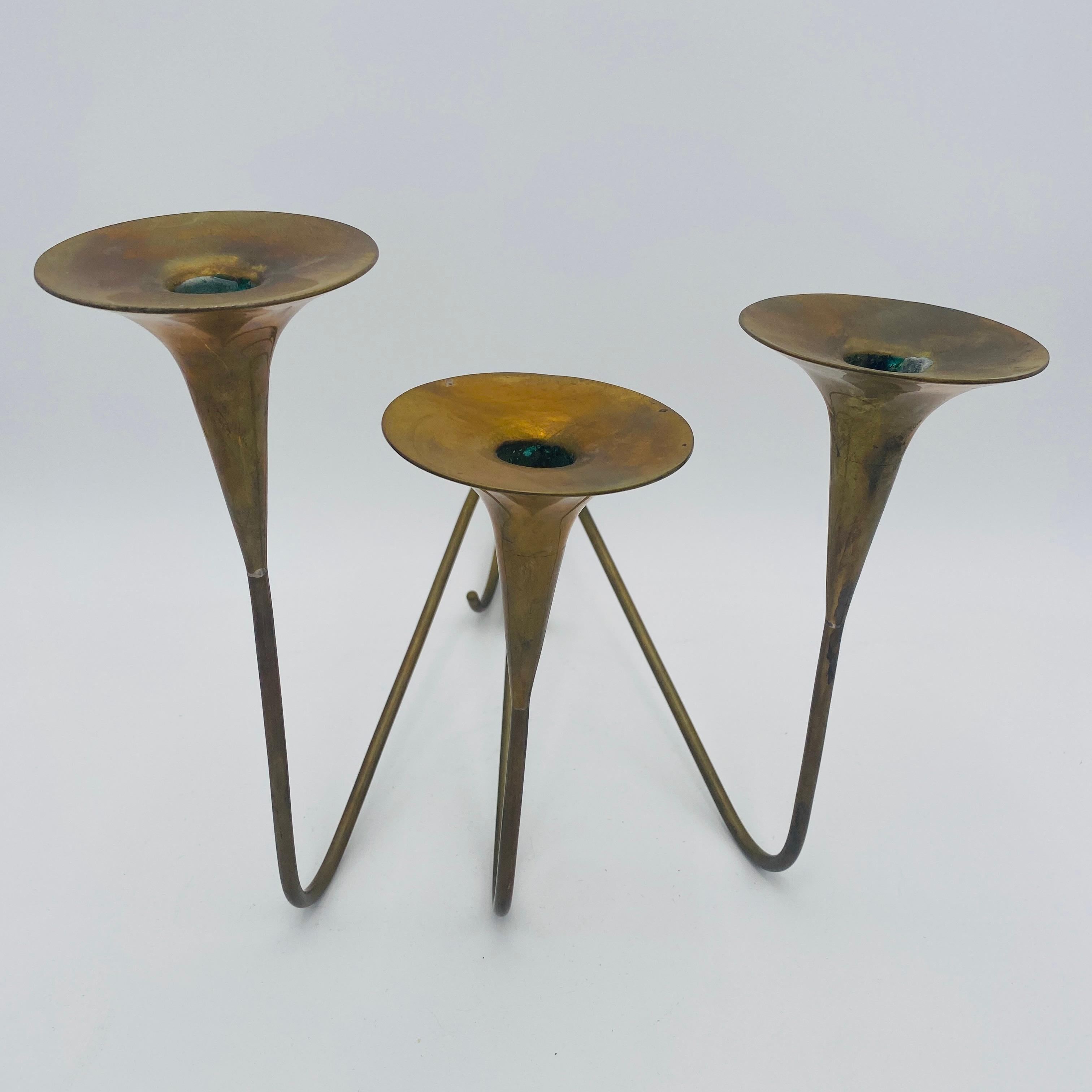 Mexico Modernist Sculptural Brass Candleholders For Sale 8