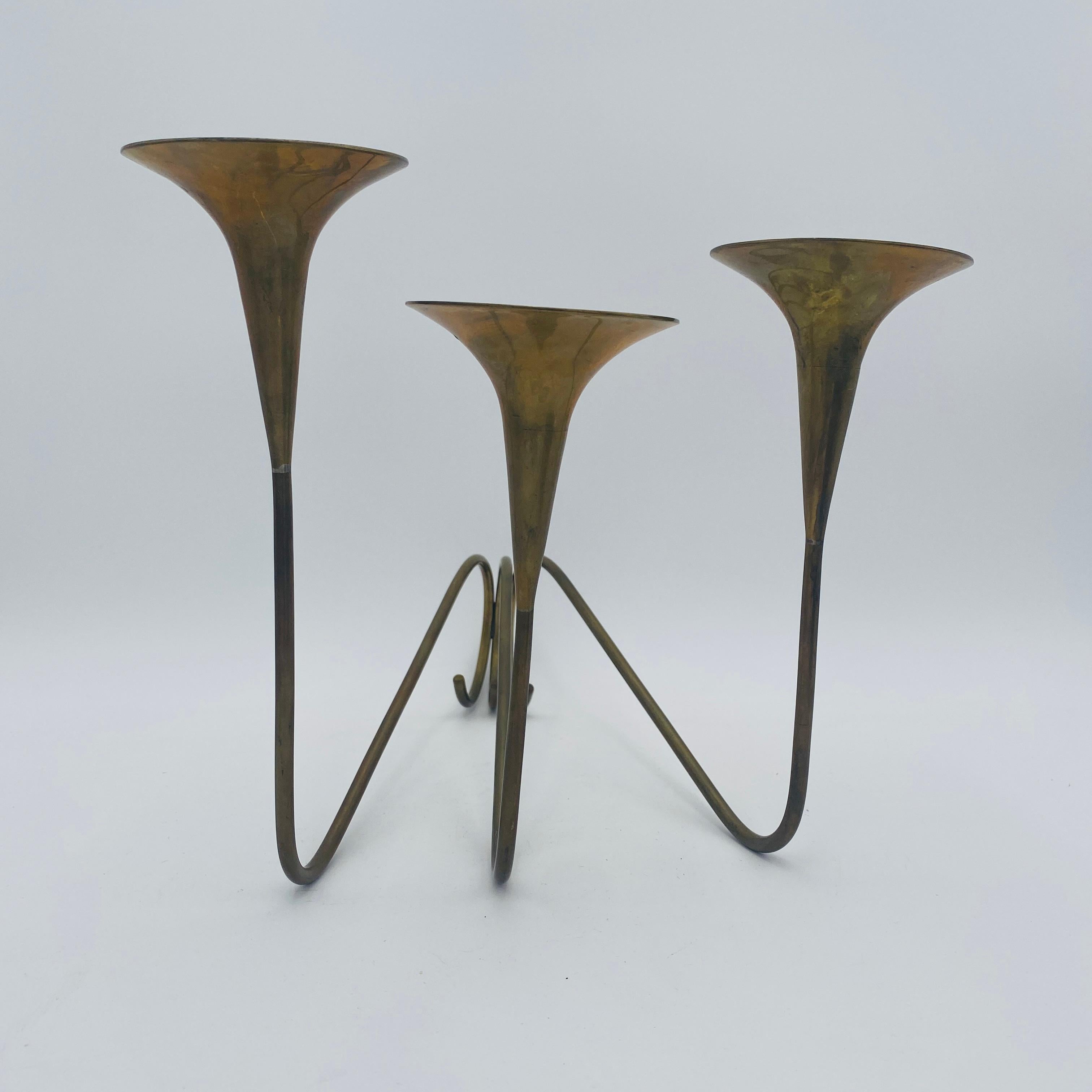 Mexico Modernist Sculptural Brass Candleholders For Sale 9
