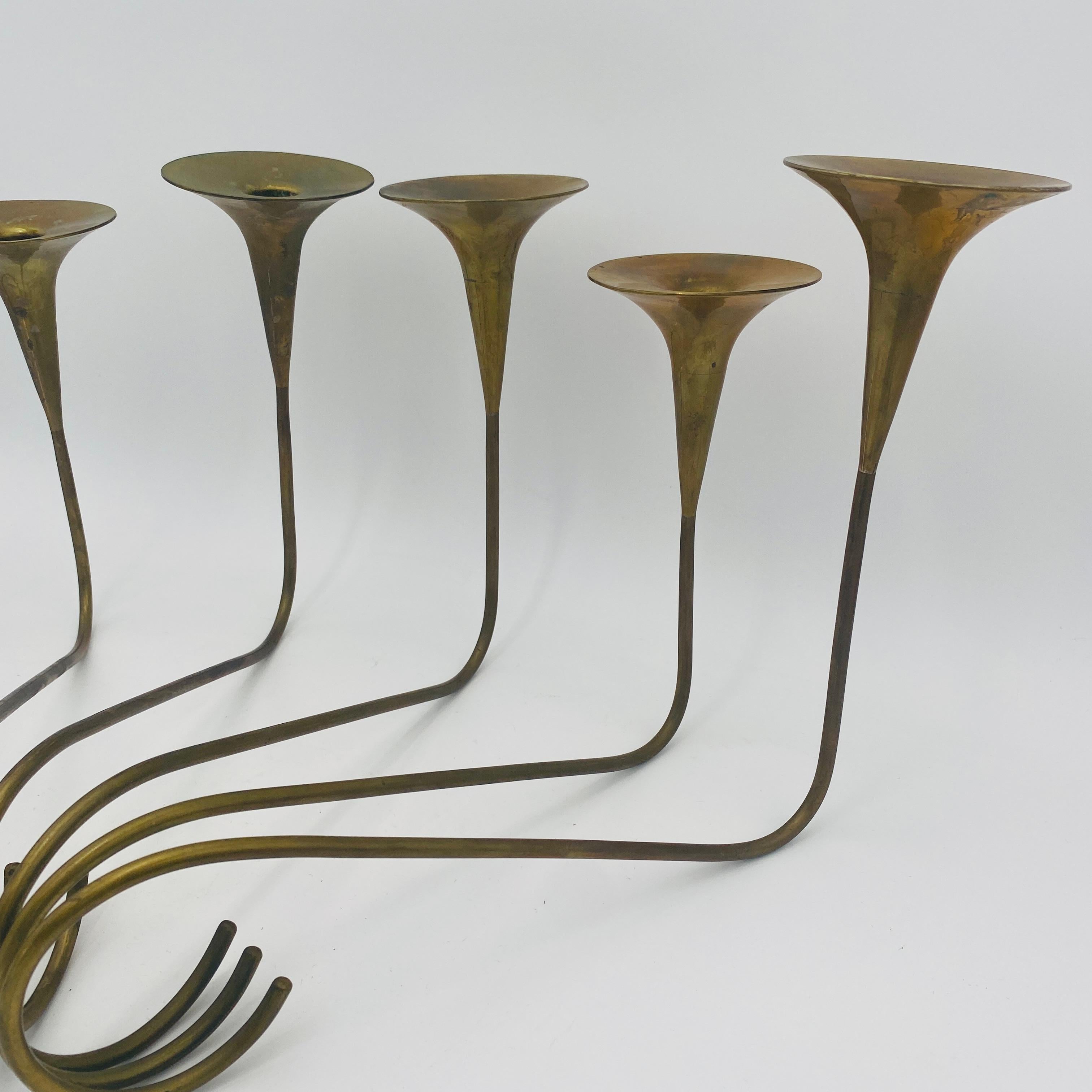 Mexico Modernist Sculptural Brass Candleholders For Sale 11