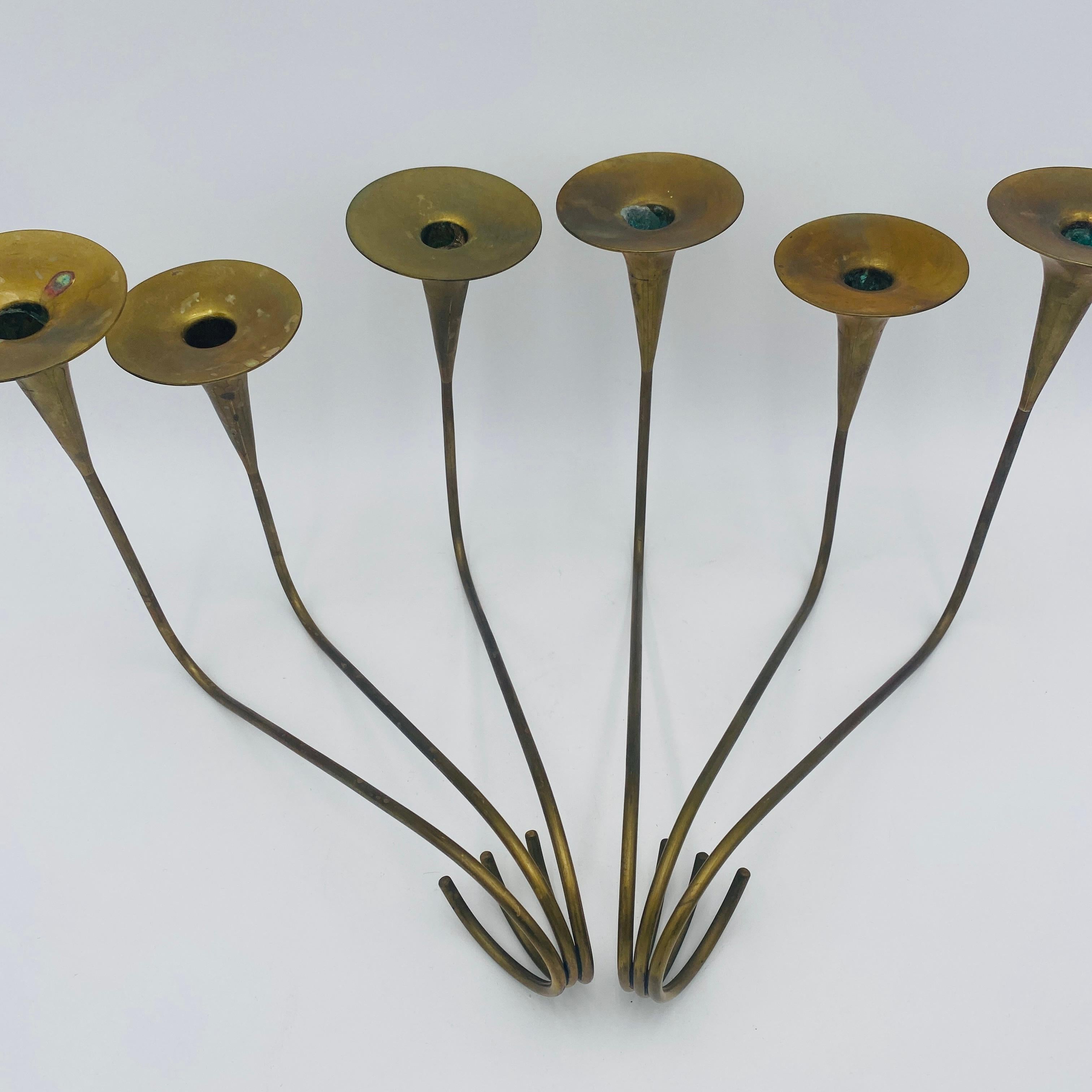 Mexico Modernist Sculptural Brass Candleholders For Sale 12