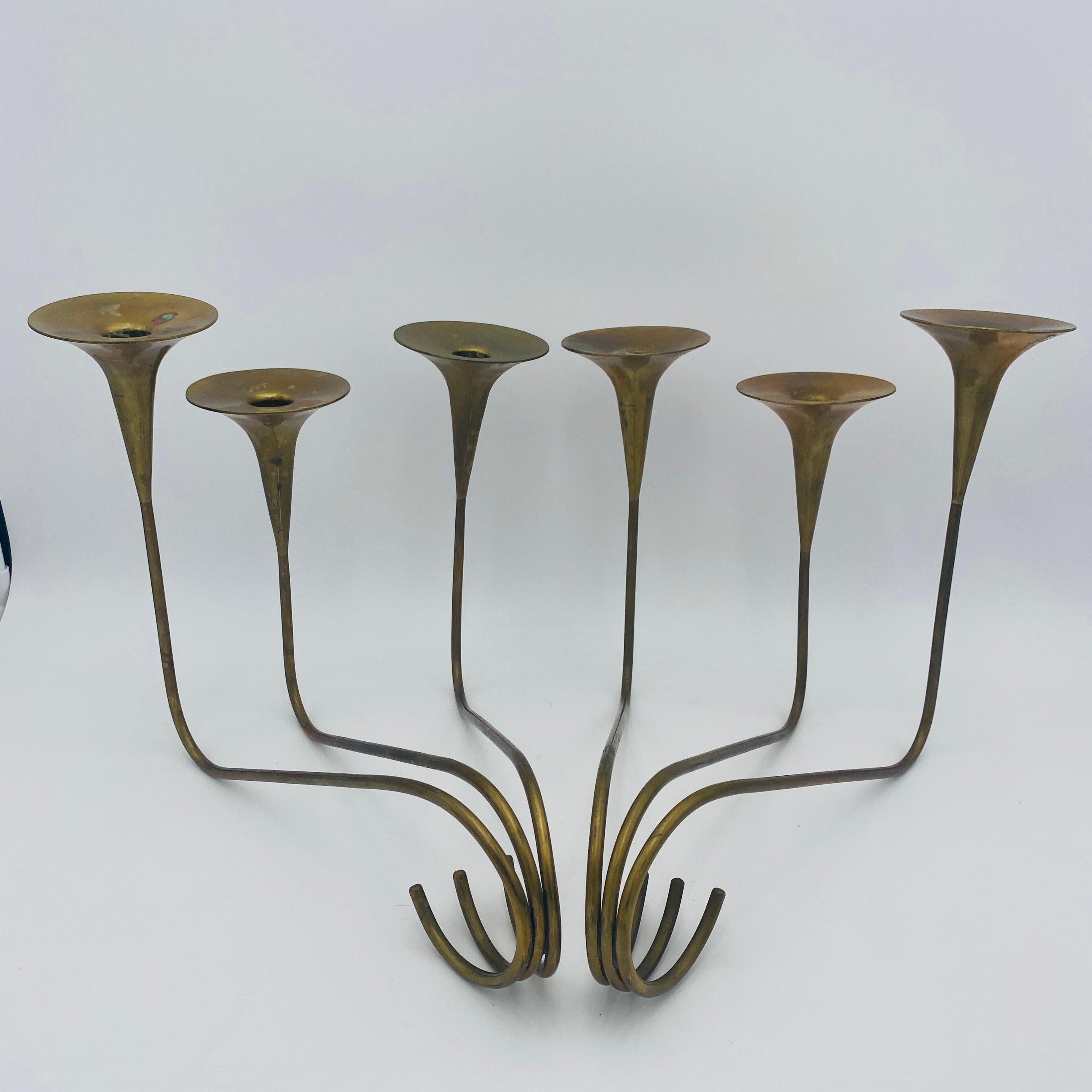 Mexico Modernist Sculptural Brass Candleholders For Sale 13