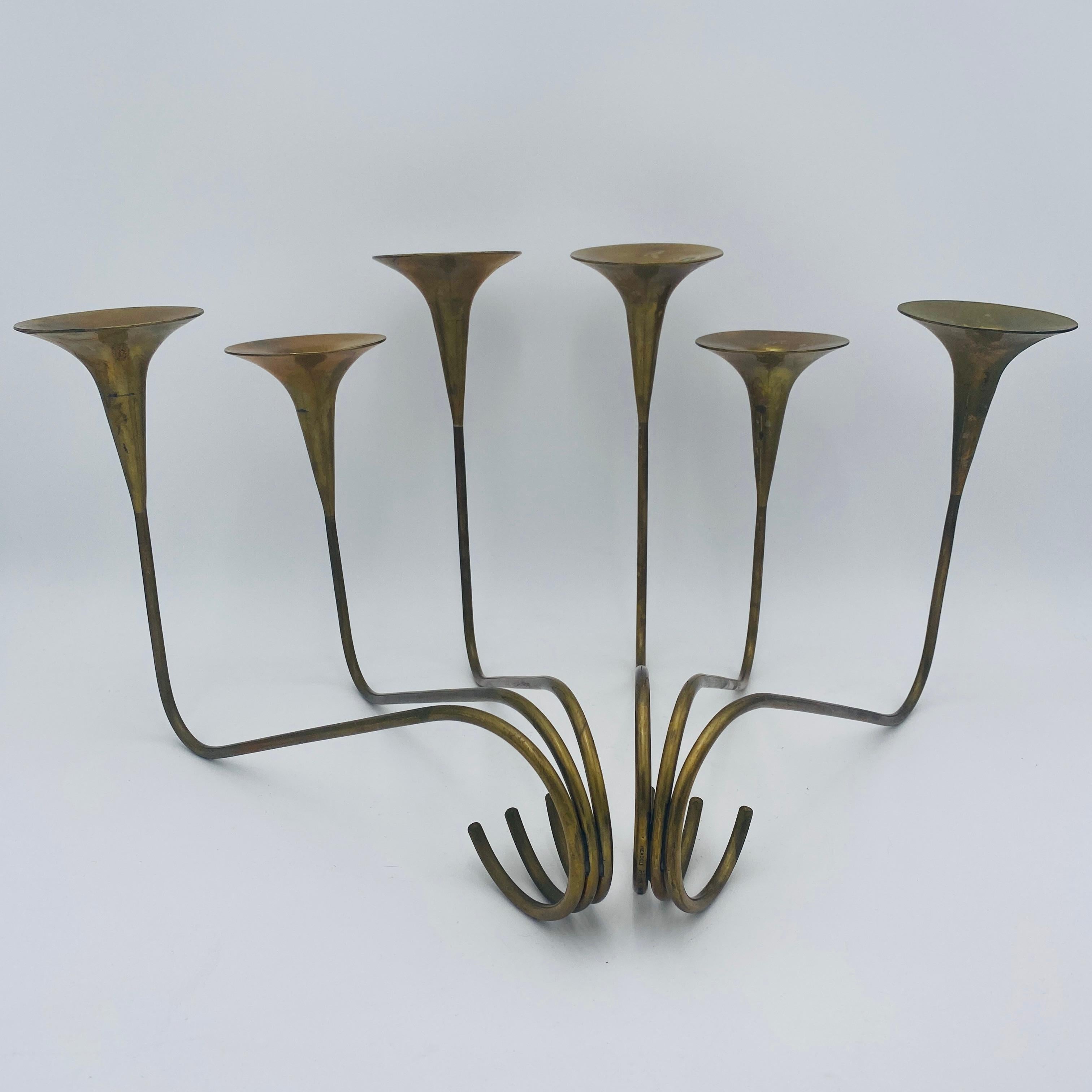 Mid-Century Modern Mexico Modernist Sculptural Brass Candleholders For Sale