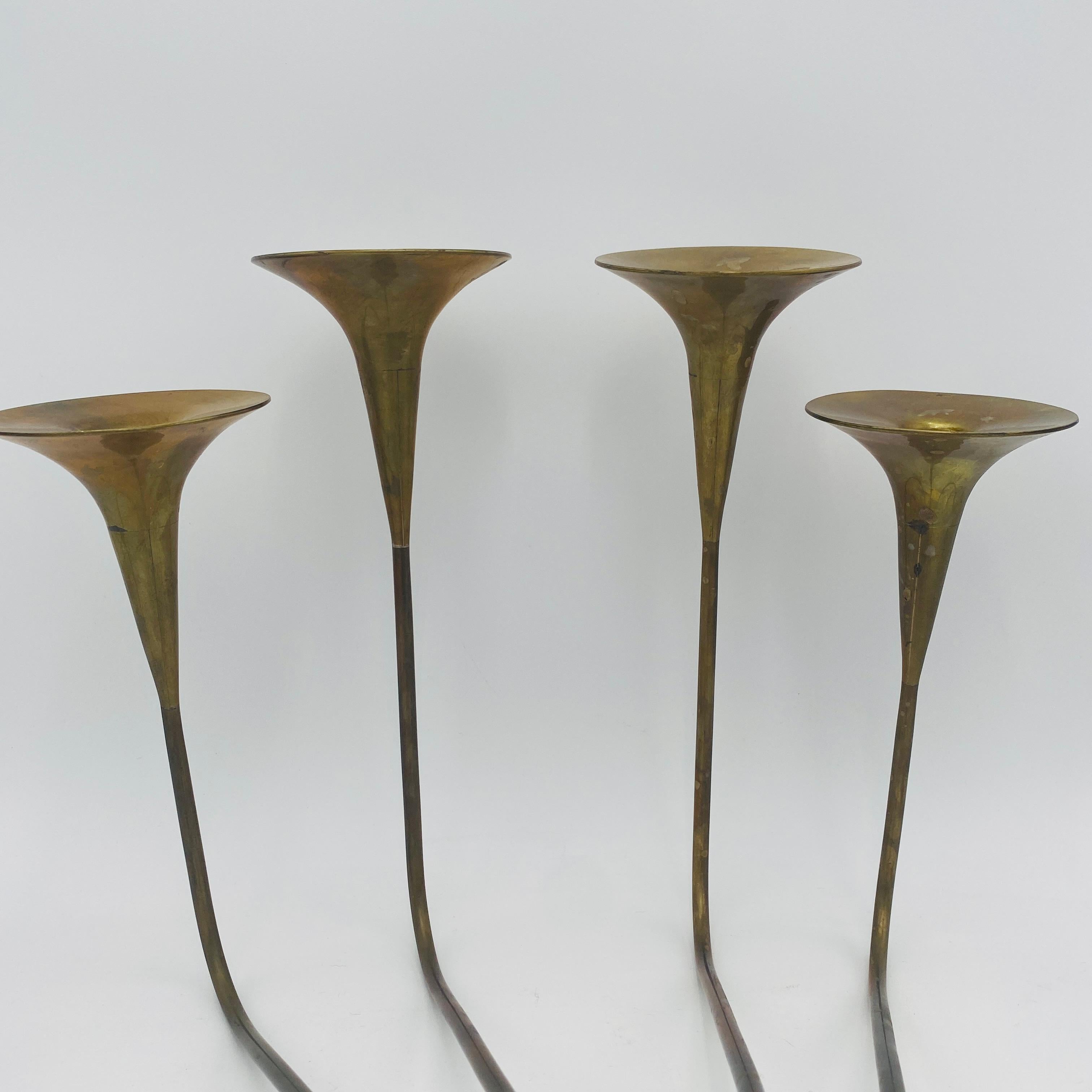 Mexican Mexico Modernist Sculptural Brass Candleholders For Sale